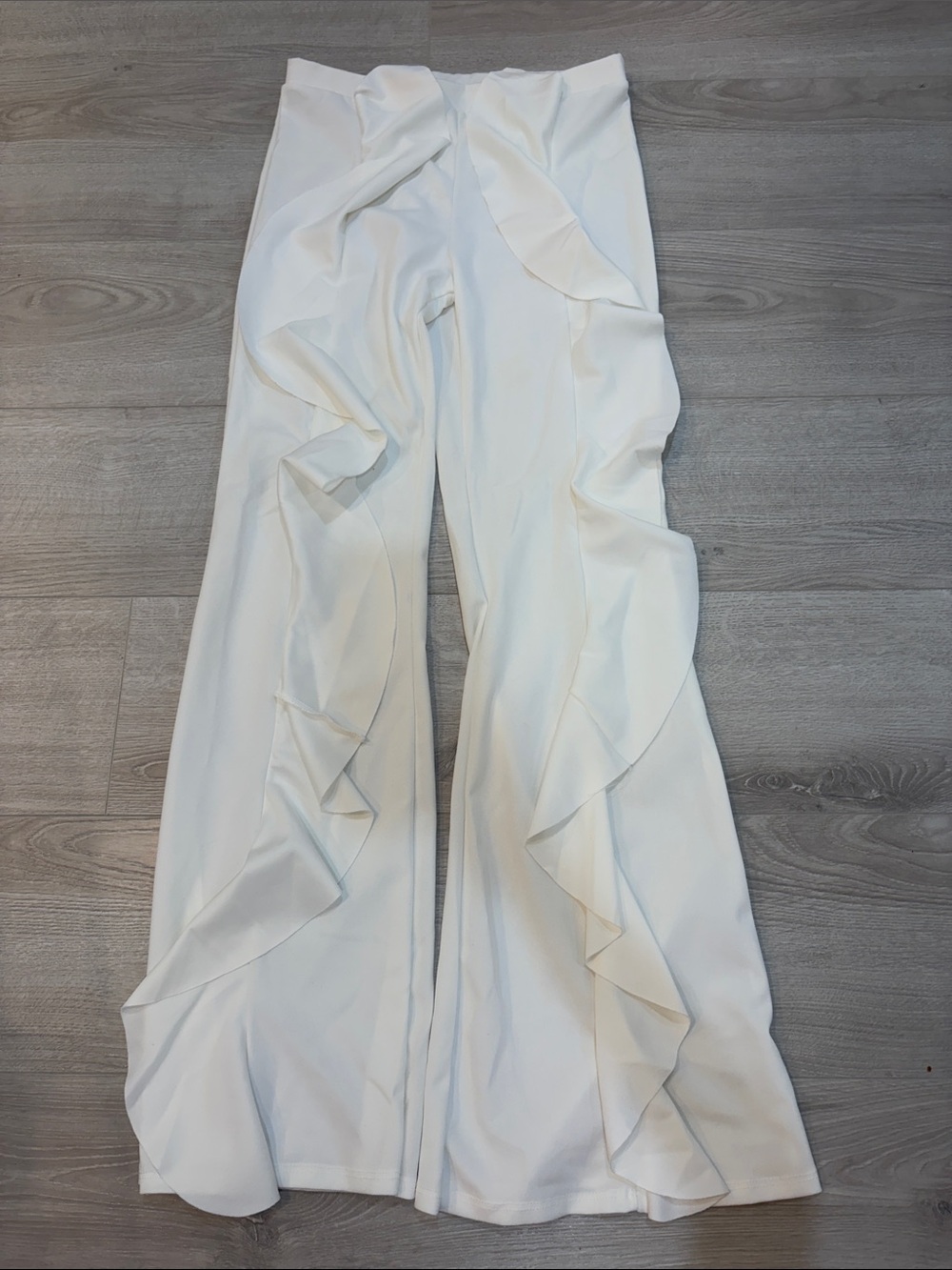 Women's White Ruffle-Detail Wide Leg Pants